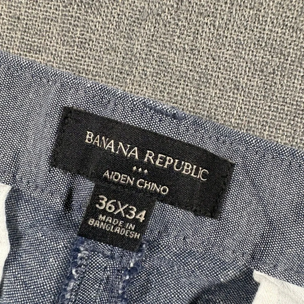 Banana Republic Aiden Chino Men 36x34 Blue Linen Cotton Blend Slim Fit Pants